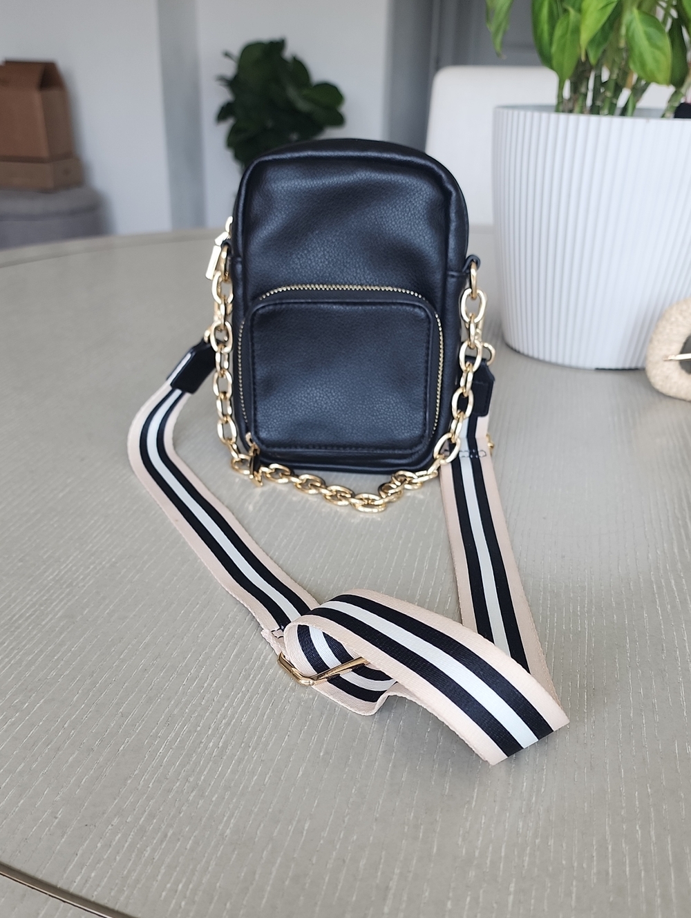 INC International Concepts Black Crossbody w. Gold Chain and Removable Strap
